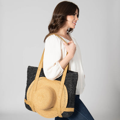 Day Trip - Woven Tote with hat Holder Straps-HANDBAG-San Diego Hat Company