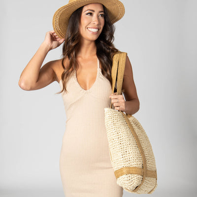 Day Trip - Woven Tote with hat Holder Straps-HANDBAG-San Diego Hat Company