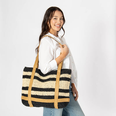 Day Trip - Woven Tote with hat Holder Straps-HANDBAG-San Diego Hat Company