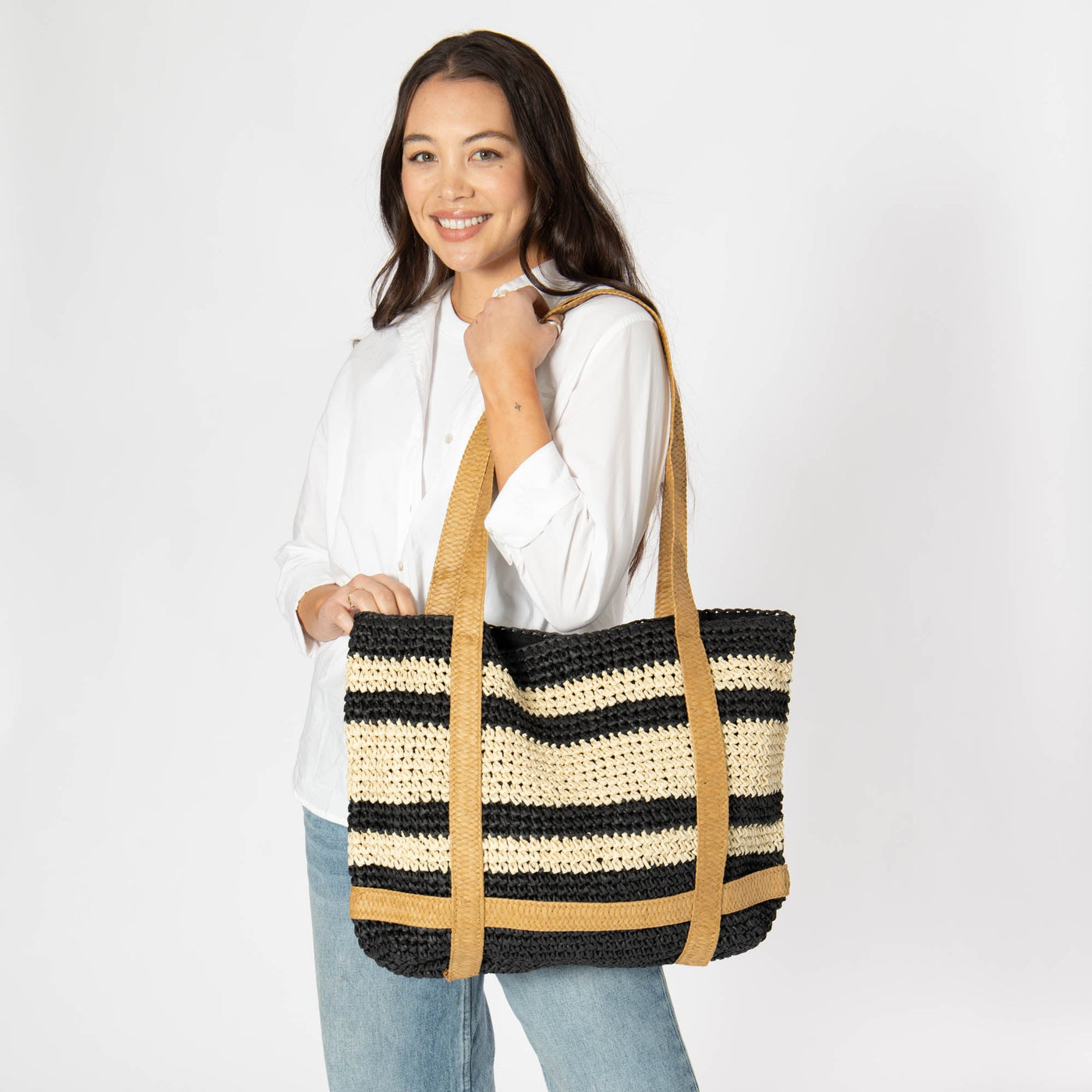 Day Trip - Woven Tote with hat Holder Straps-HANDBAG-San Diego Hat Company