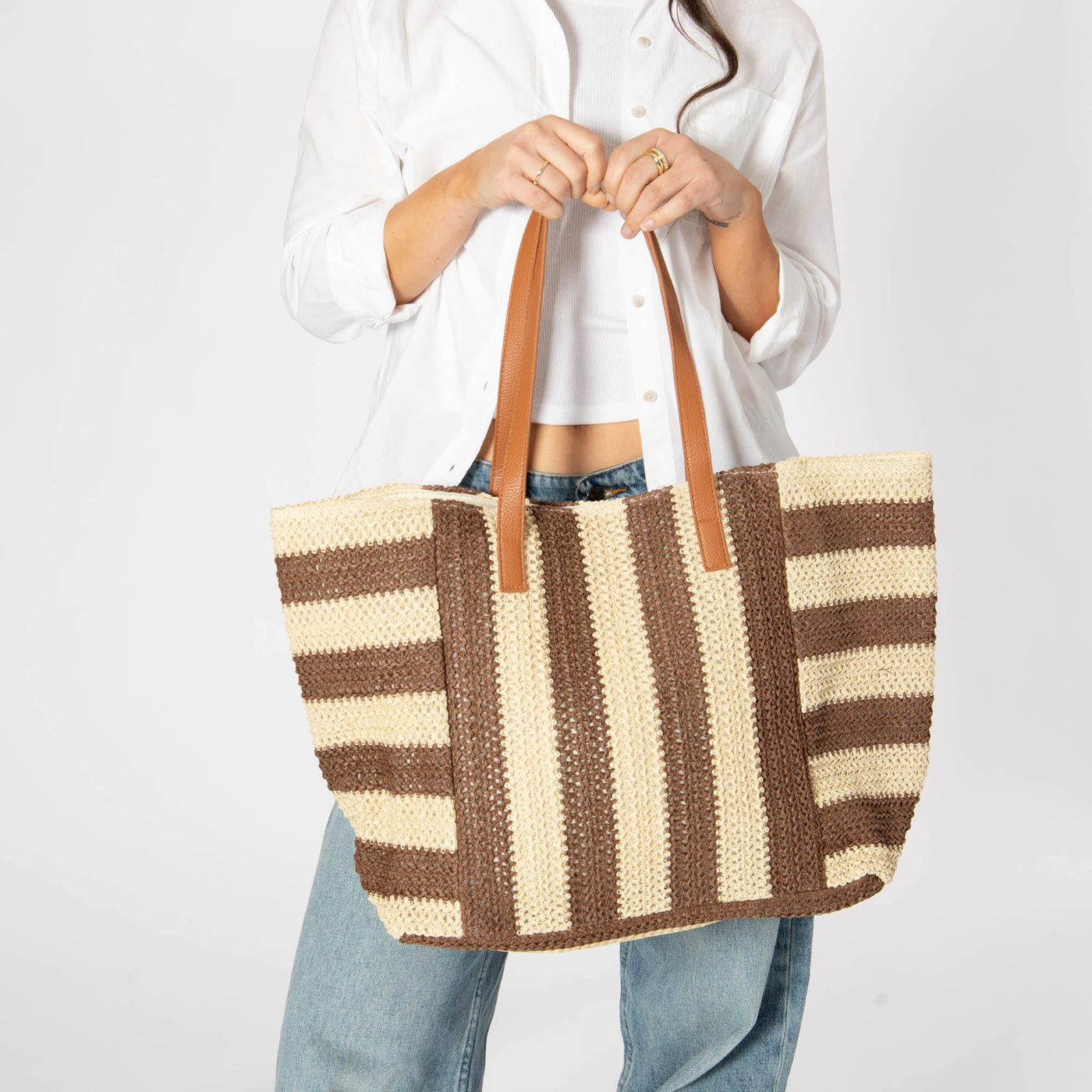 Alma - Oversized Tote with Striped Pattern-TOTE-San Diego Hat Company