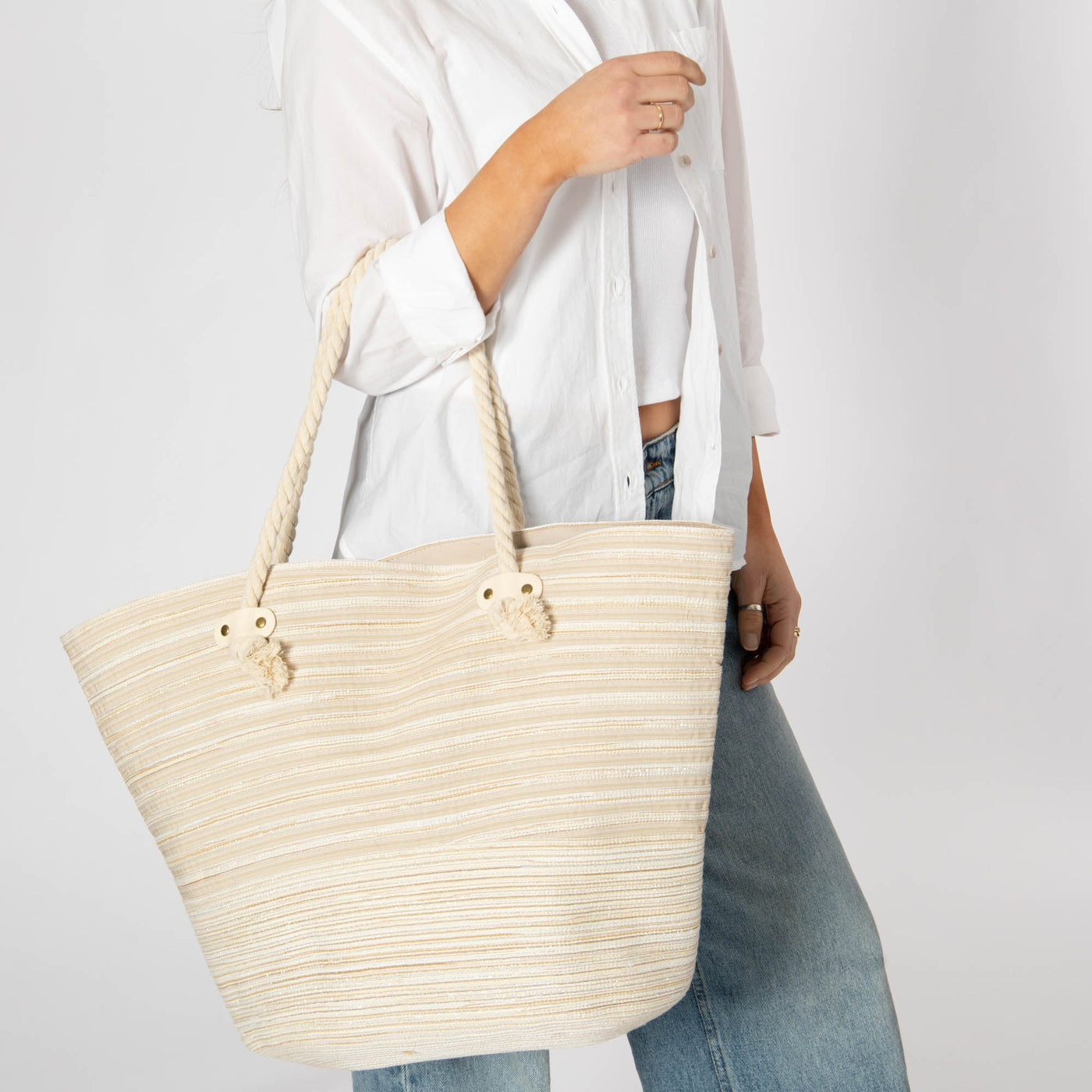 Renia - Multi Striped Ribbon Braided Tote-TOTE-San Diego Hat Company