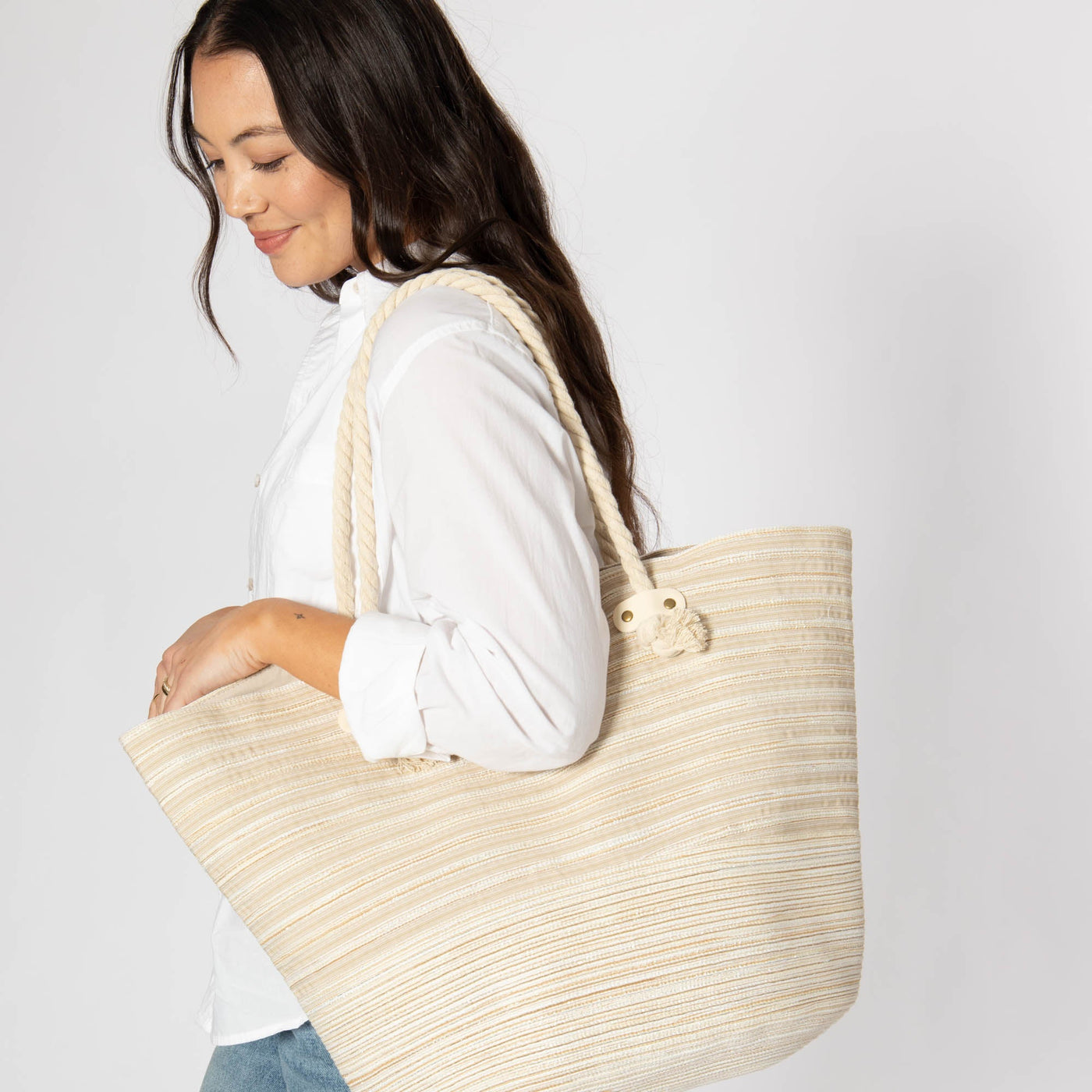 Renia - Multi Striped Ribbon Braided Tote-TOTE-San Diego Hat Company