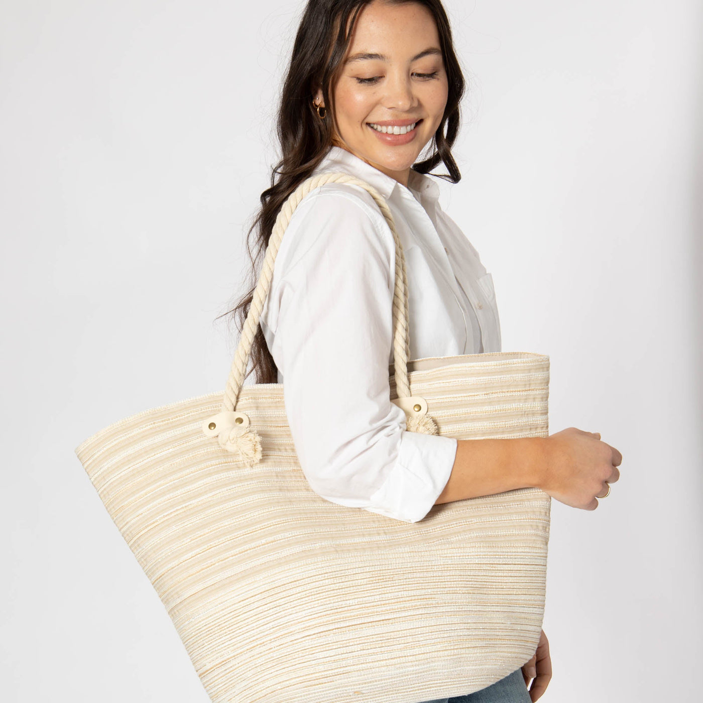 Renia - Multi Striped Ribbon Braided Tote-TOTE-San Diego Hat Company