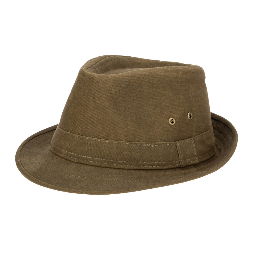 SDHC Mens Cut and Sew Waxed Cotton Stingy Brim Fedora Olive