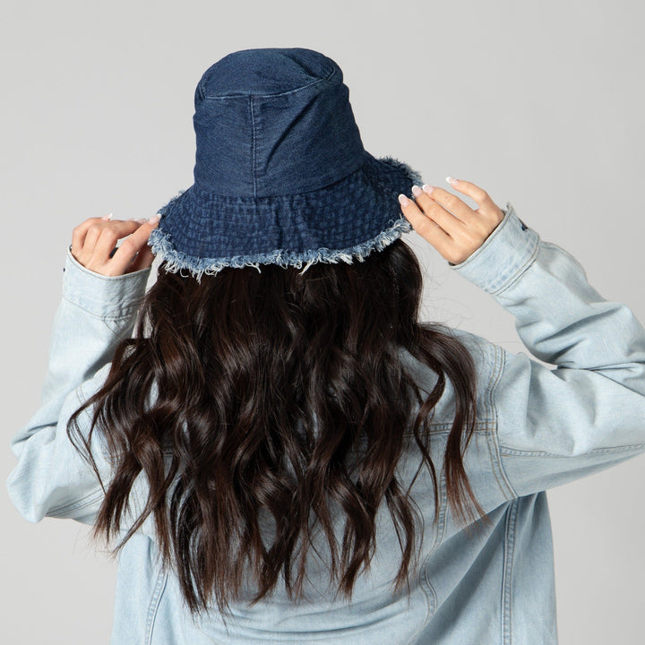 Frayed denim bucket hat on sale