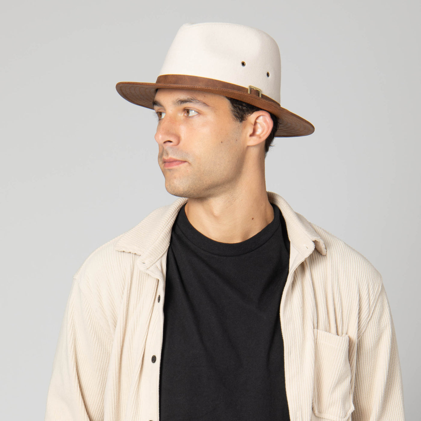 Men's Faux Felt Fedora with Matching Faux Leather Band-FEDORA-San Diego Hat Company