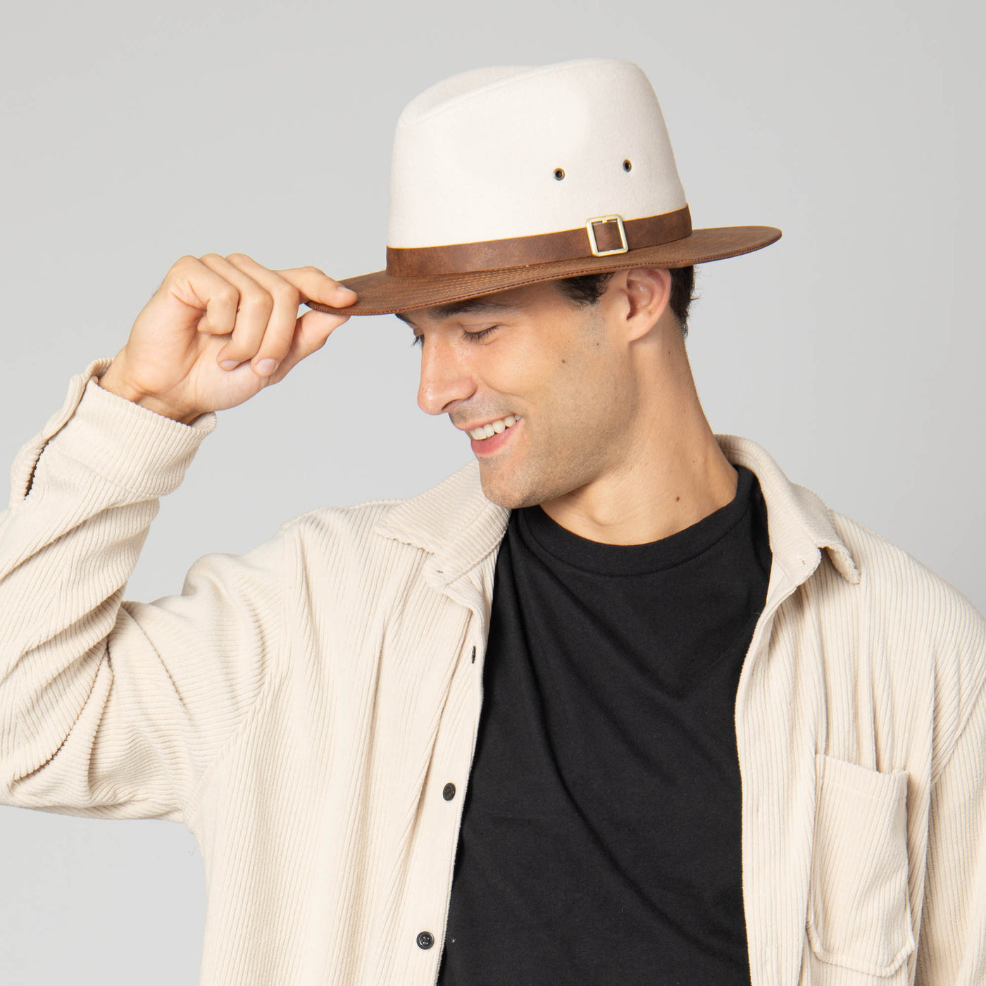 Men's Faux Felt Fedora with Matching Faux Leather Band-FEDORA-San Diego Hat Company