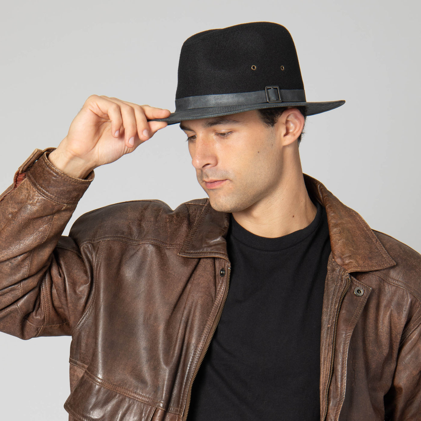 Men's Faux Felt Fedora with Matching Faux Leather Band-FEDORA-San Diego Hat Company