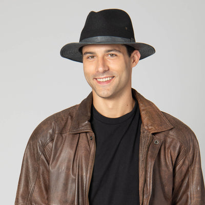 Men's Faux Felt Fedora with Matching Faux Leather Band-FEDORA-San Diego Hat Company