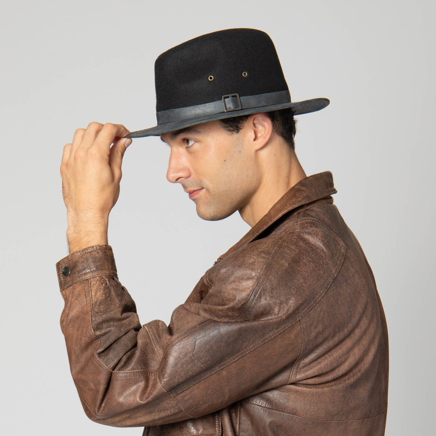 Men's Faux Felt Fedora with Matching Faux Leather Band-FEDORA-San Diego Hat Company