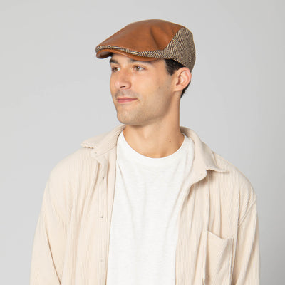 Men's Faux Leather Driver with Herringbone Side Panels-DRIVER-San Diego Hat Company