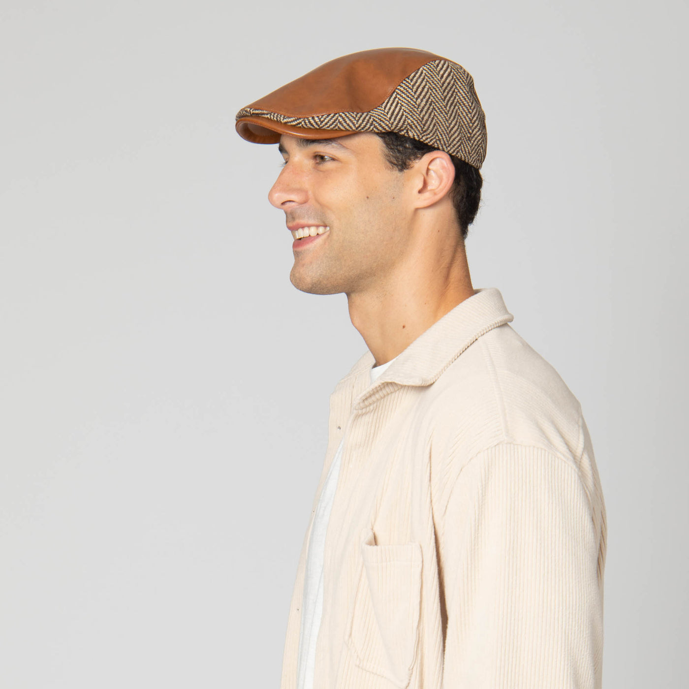 Men's Faux Leather Driver with Herringbone Side Panels-DRIVER-San Diego Hat Company