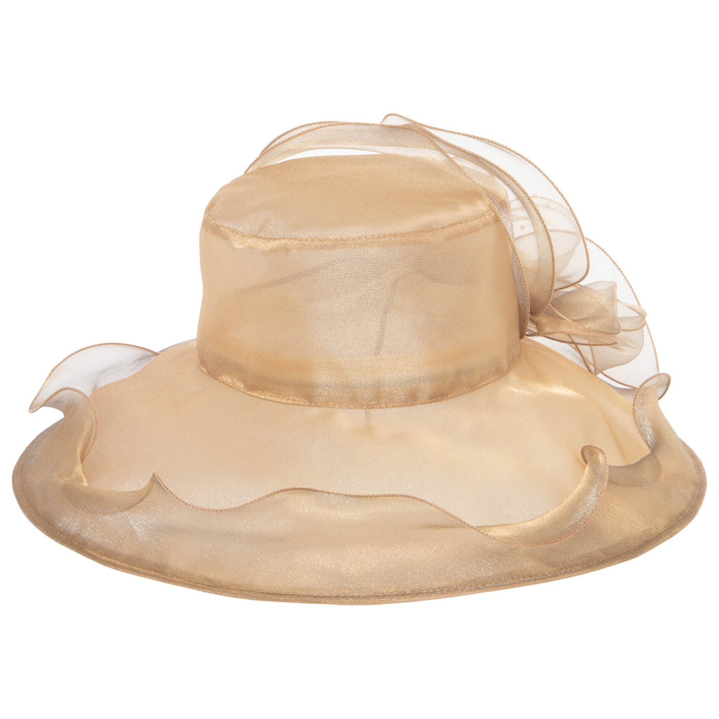 Women's Gold Organza Mesh Dress Hat (DRS1031)-DRESS-San Diego Hat Company