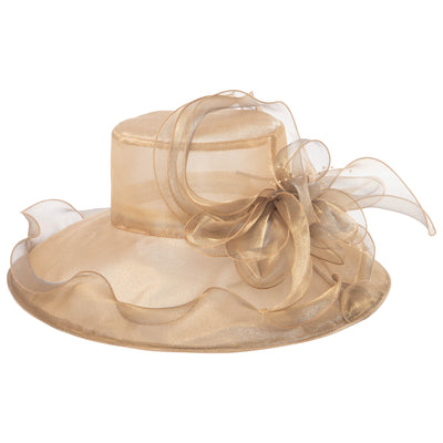 Women's Gold Organza Mesh Dress Hat (DRS1031)-DRESS-San Diego Hat Company