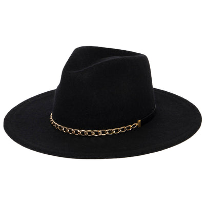 Jolene - Wool Blend Fedora with Gold Chain Trim-FEDORA-San Diego Hat Company