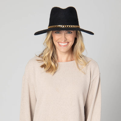 Jolene - Wool Blend Fedora with Gold Chain Trim-FEDORA-San Diego Hat Company