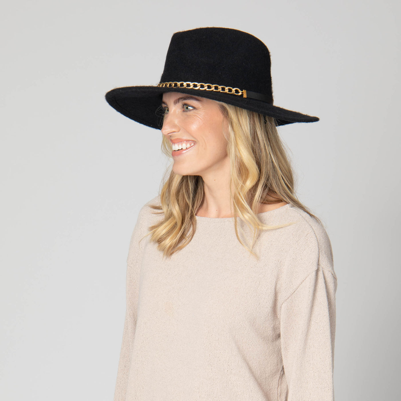 Jolene - Wool Blend Fedora with Gold Chain Trim-FEDORA-San Diego Hat Company