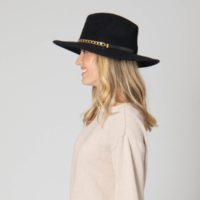 Jolene - Wool Blend Fedora with Gold Chain Trim-FEDORA-San Diego Hat Company