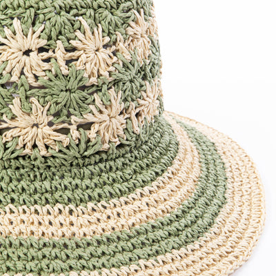 Women's Striped & Floral Crochet Bucket Hat-BUCKET-San Diego Hat Company