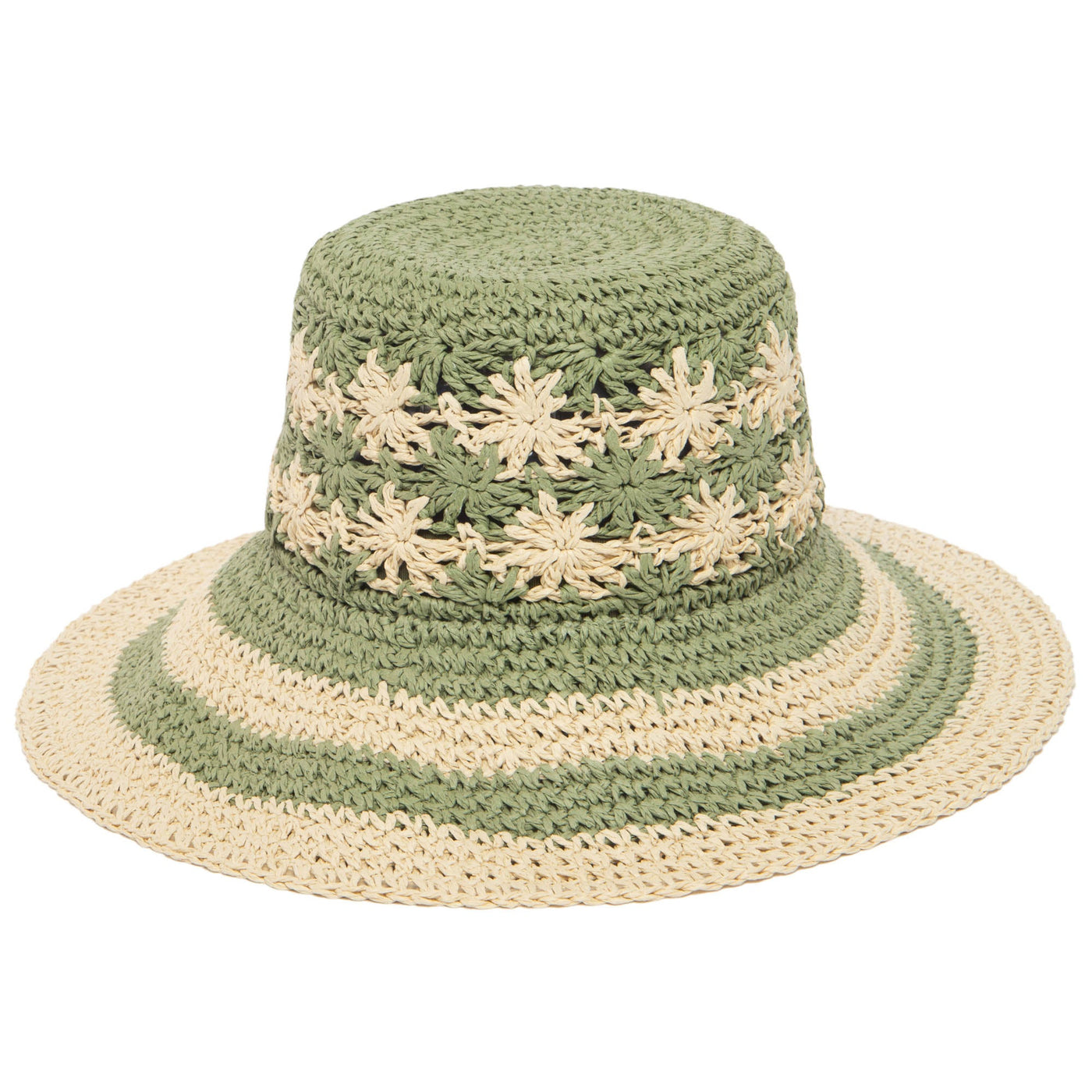 Women's Striped & Floral Crochet Bucket Hat-BUCKET-San Diego Hat Company