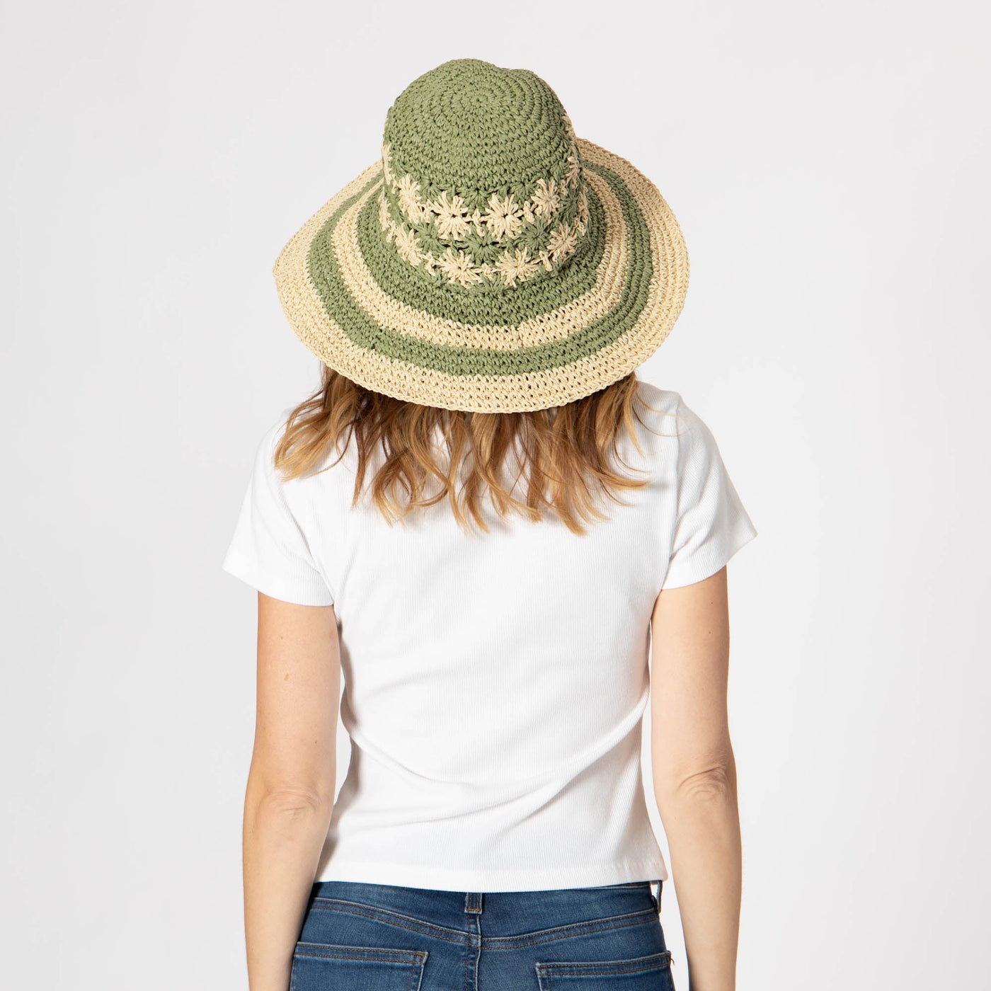 Women's Striped & Floral Crochet Bucket Hat-BUCKET-San Diego Hat Company