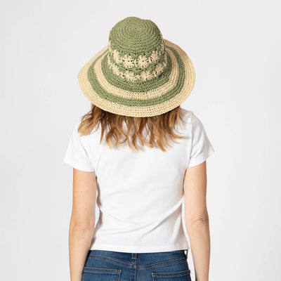 Women's Striped & Floral Crochet Bucket Hat-BUCKET-San Diego Hat Company