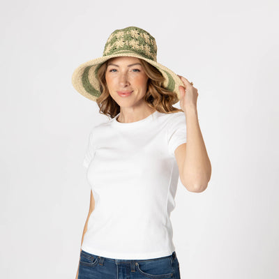 Women's Striped & Floral Crochet Bucket Hat-BUCKET-San Diego Hat Company