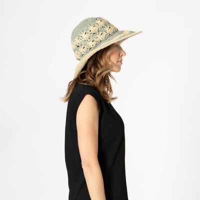 Women's Striped & Floral Crochet Bucket Hat-BUCKET-San Diego Hat Company