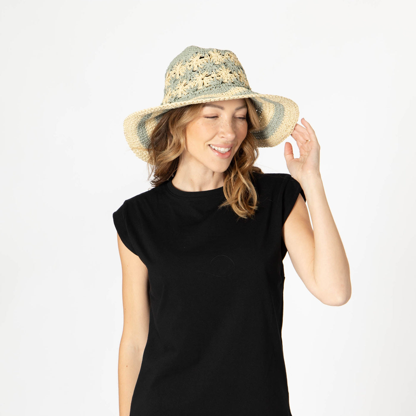 Women's Striped & Floral Crochet Bucket Hat-BUCKET-San Diego Hat Company