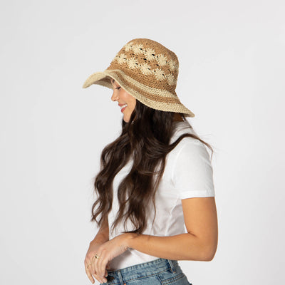 Women's Striped & Floral Crochet Bucket Hat-BUCKET-San Diego Hat Company