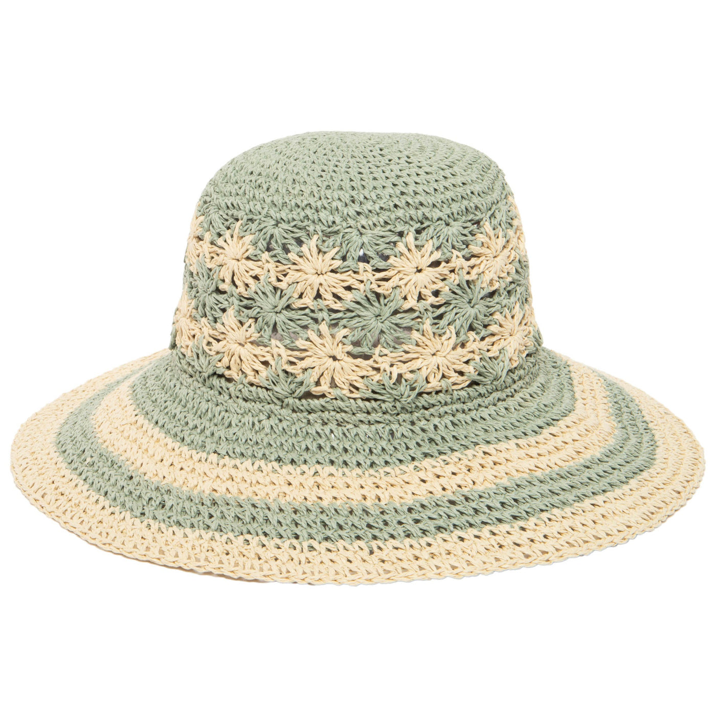 Women's Striped & Floral Crochet Bucket Hat-BUCKET-San Diego Hat Company