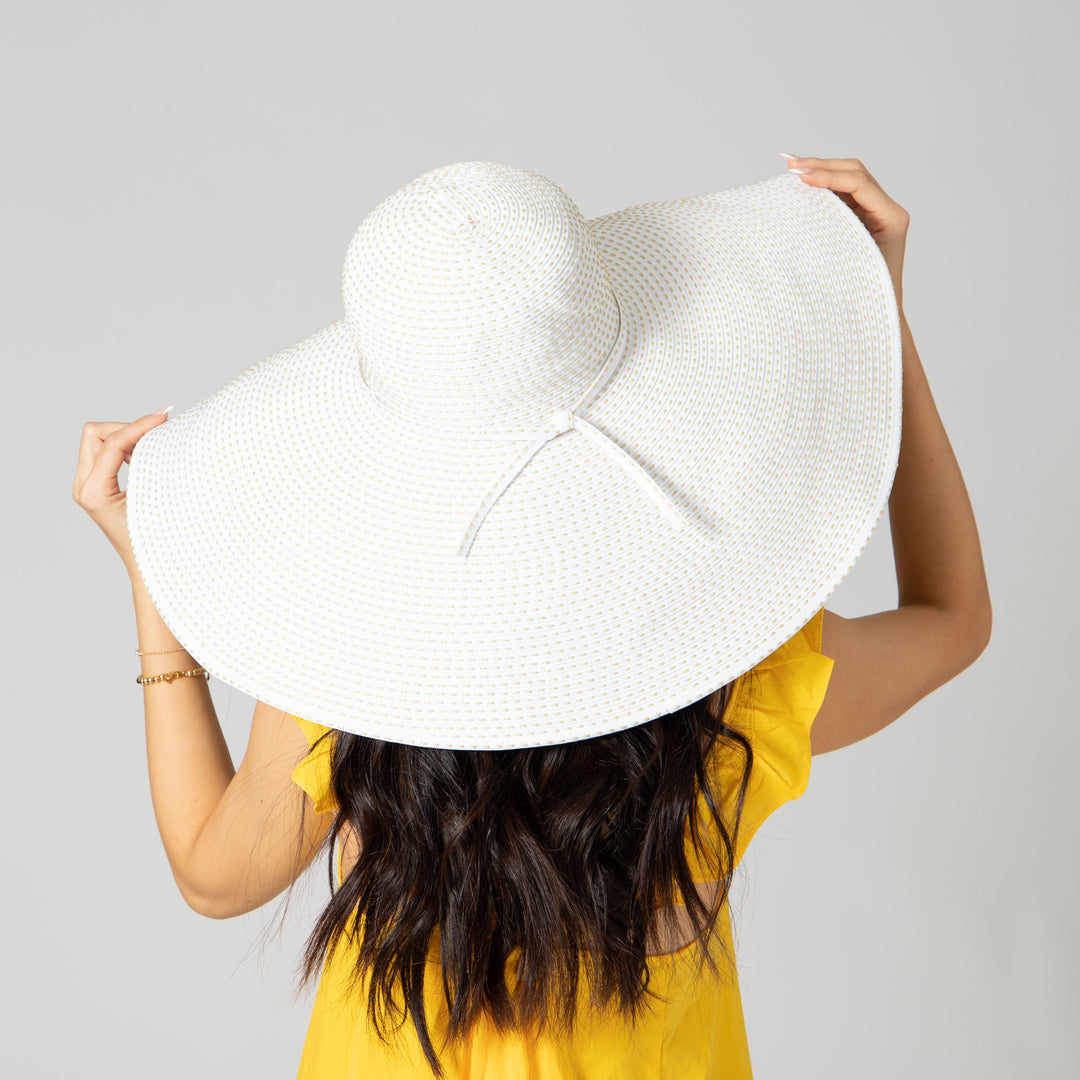 Women s Wide Brim Ribbon Floppy Hat with Ticking Fabric San Diego Hat Company