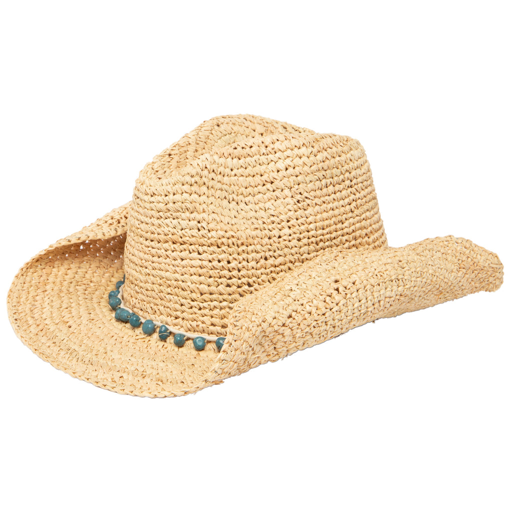 Women s Crocheted Raffia Cowboy Hat With Stone Trim San Diego Hat Company