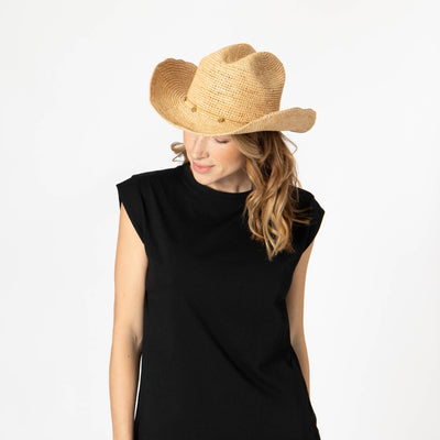 Ines - Women's Crochet Raffia Cowboy-COWBOY-San Diego Hat Company