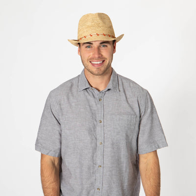 Men's Crochet Raffia Stingy Brim Fedora-FEDORA-San Diego Hat Company