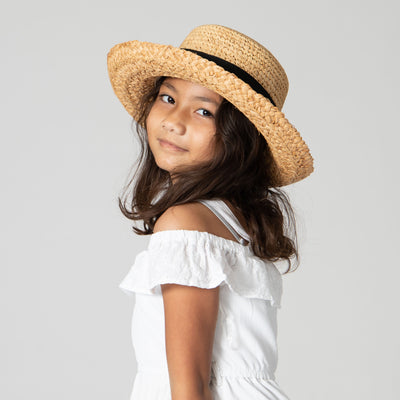 Kids' Raffia Hat With Ribbon (RHL9)-FEDORA-San Diego Hat Company