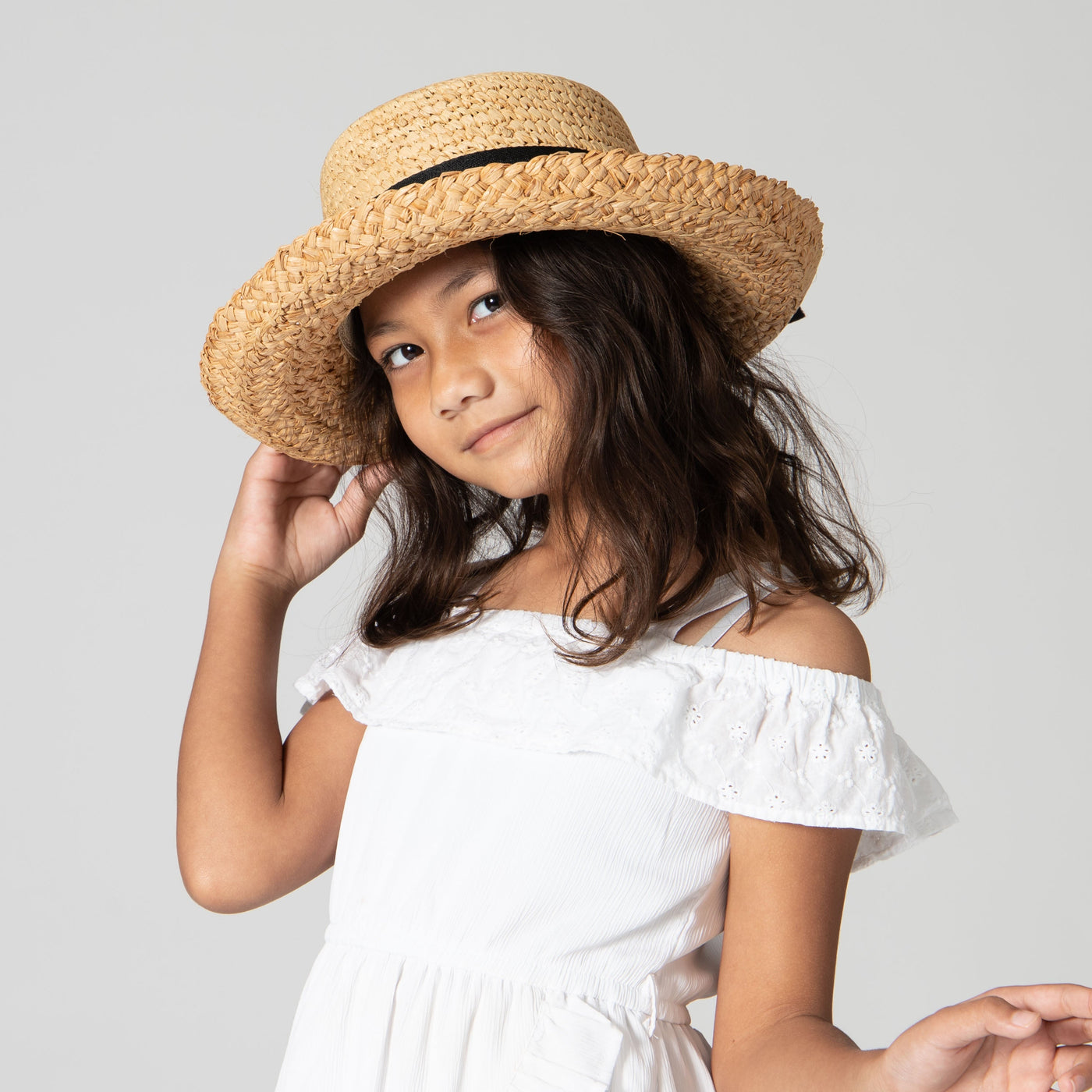 Kids' Raffia Hat With Ribbon (RHL9)-FEDORA-San Diego Hat Company