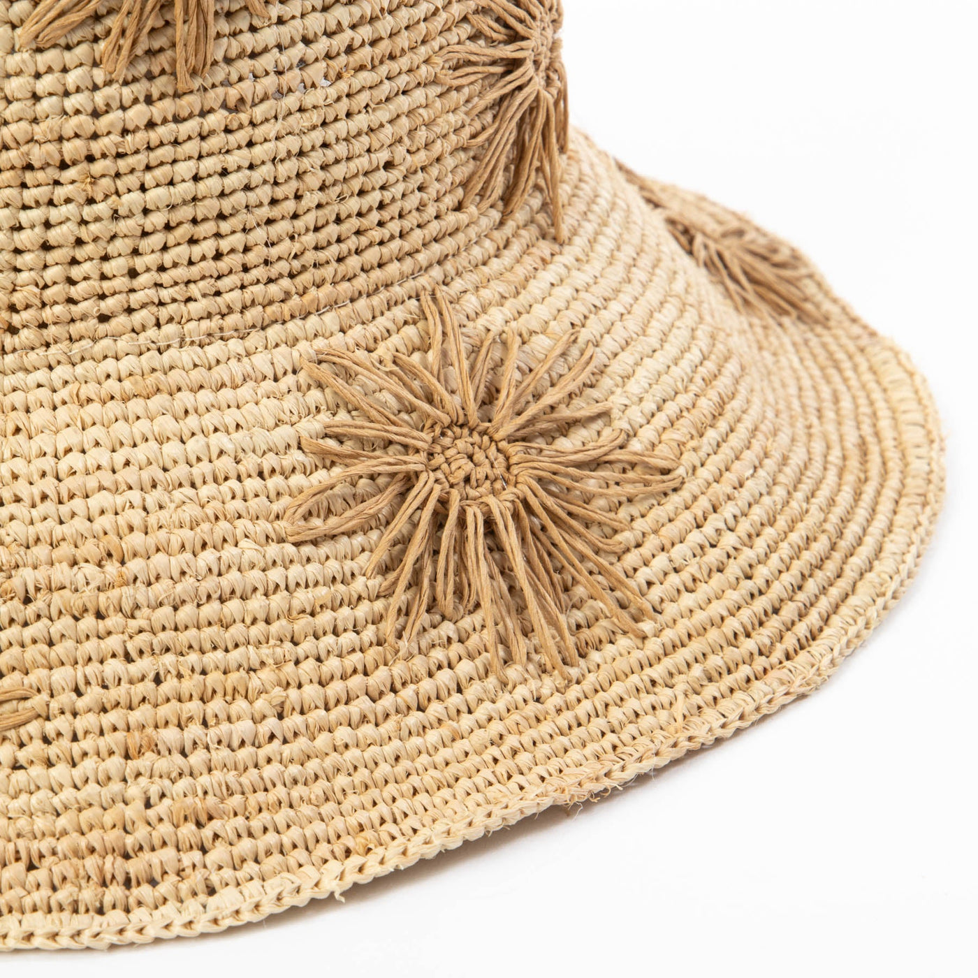 Sol - Crochet Raffia Bucket with Embroidered Flowers-BUCKET-San Diego Hat Company