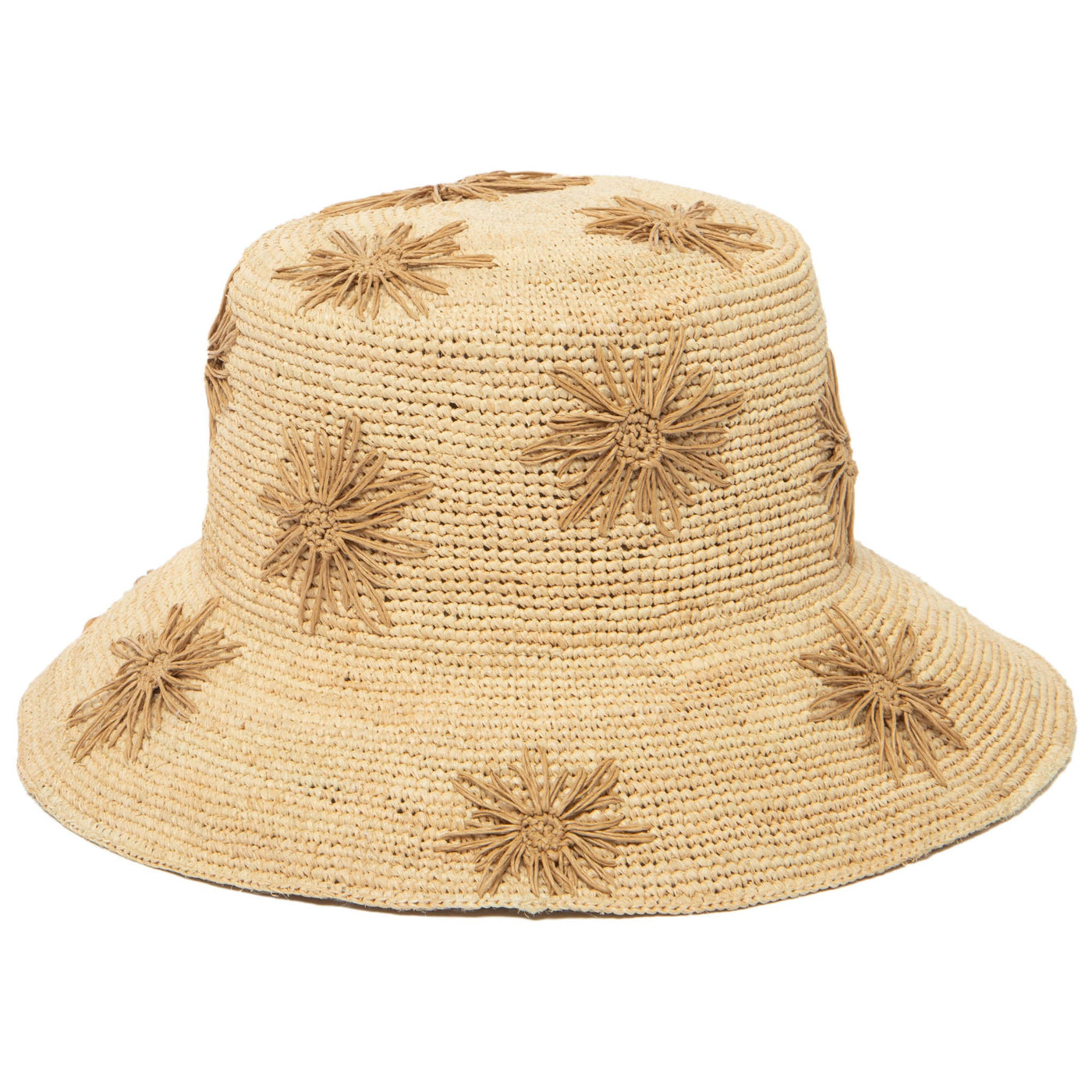 Sol - Crochet Raffia Bucket with Embroidered Flowers-BUCKET-San Diego Hat Company