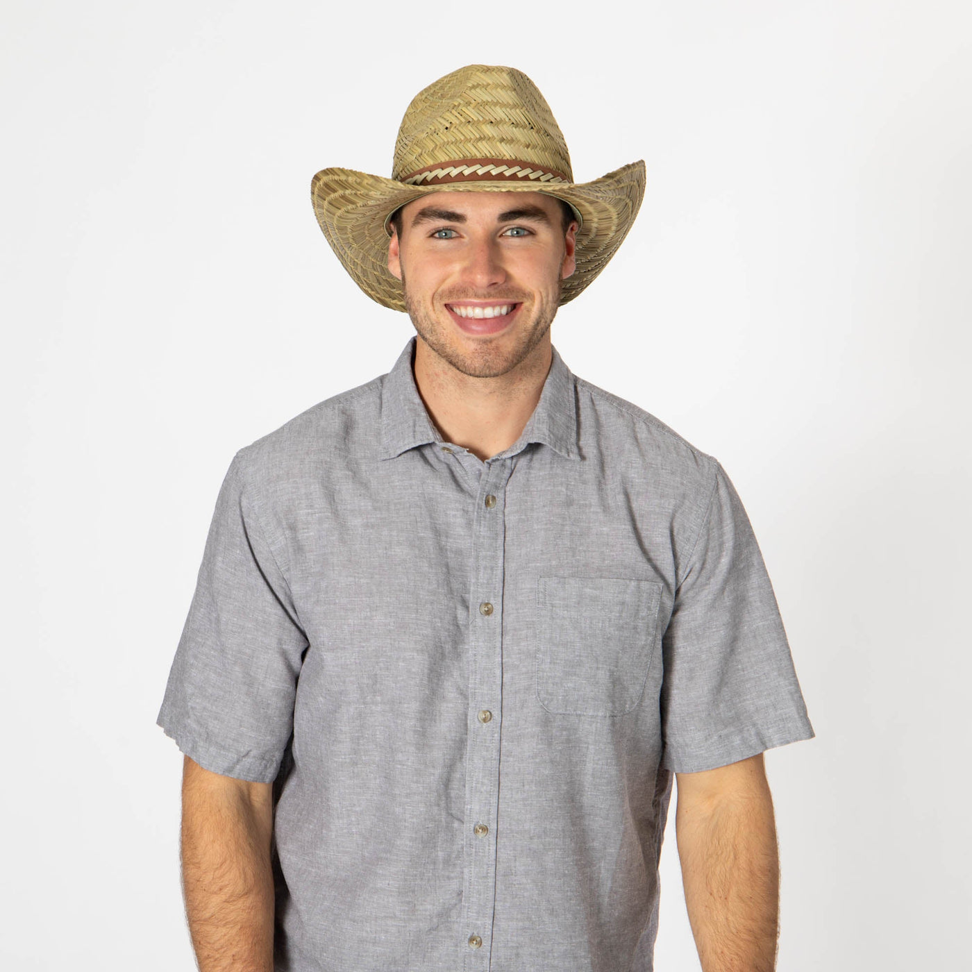 Men's Woven Rush Straw Pinch Crown Cowboy-COWBOY-San Diego Hat Company