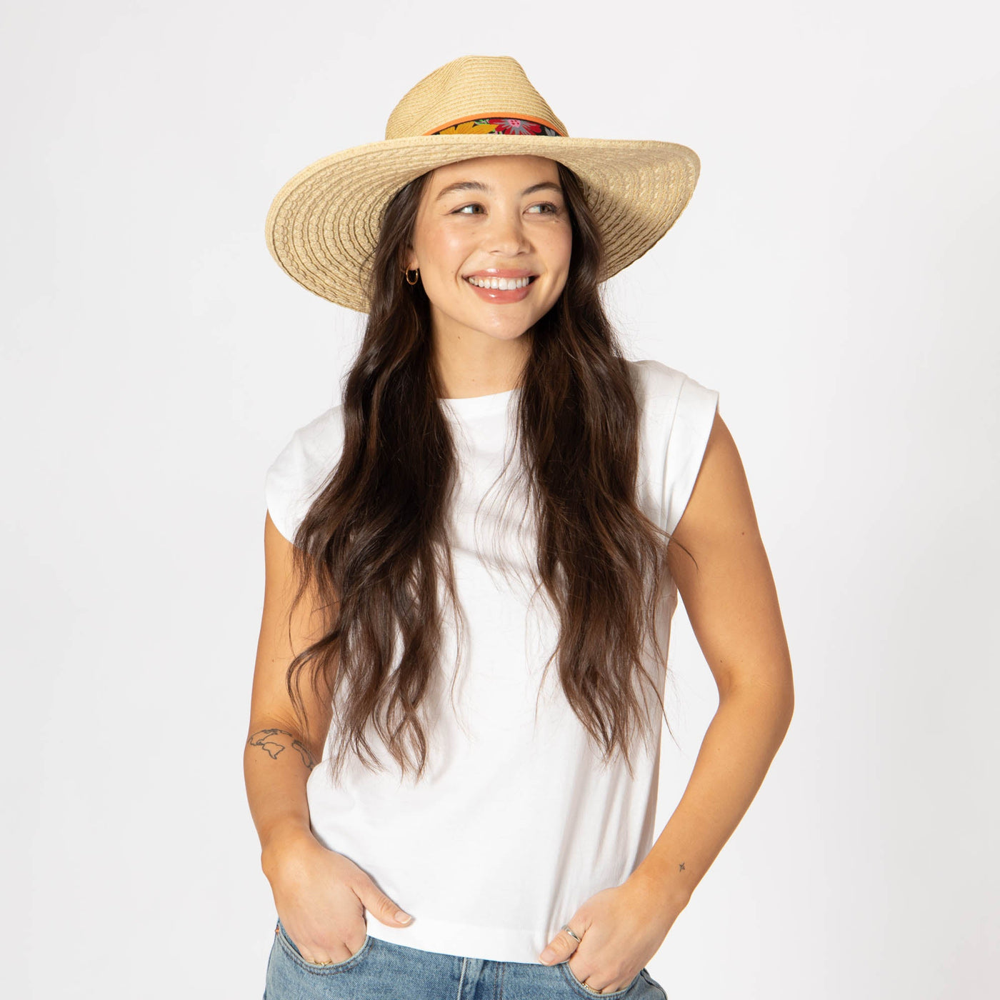 Flora - Mixed Ultrabraid Fedora with Floral Band-FEDORA-San Diego Hat Company