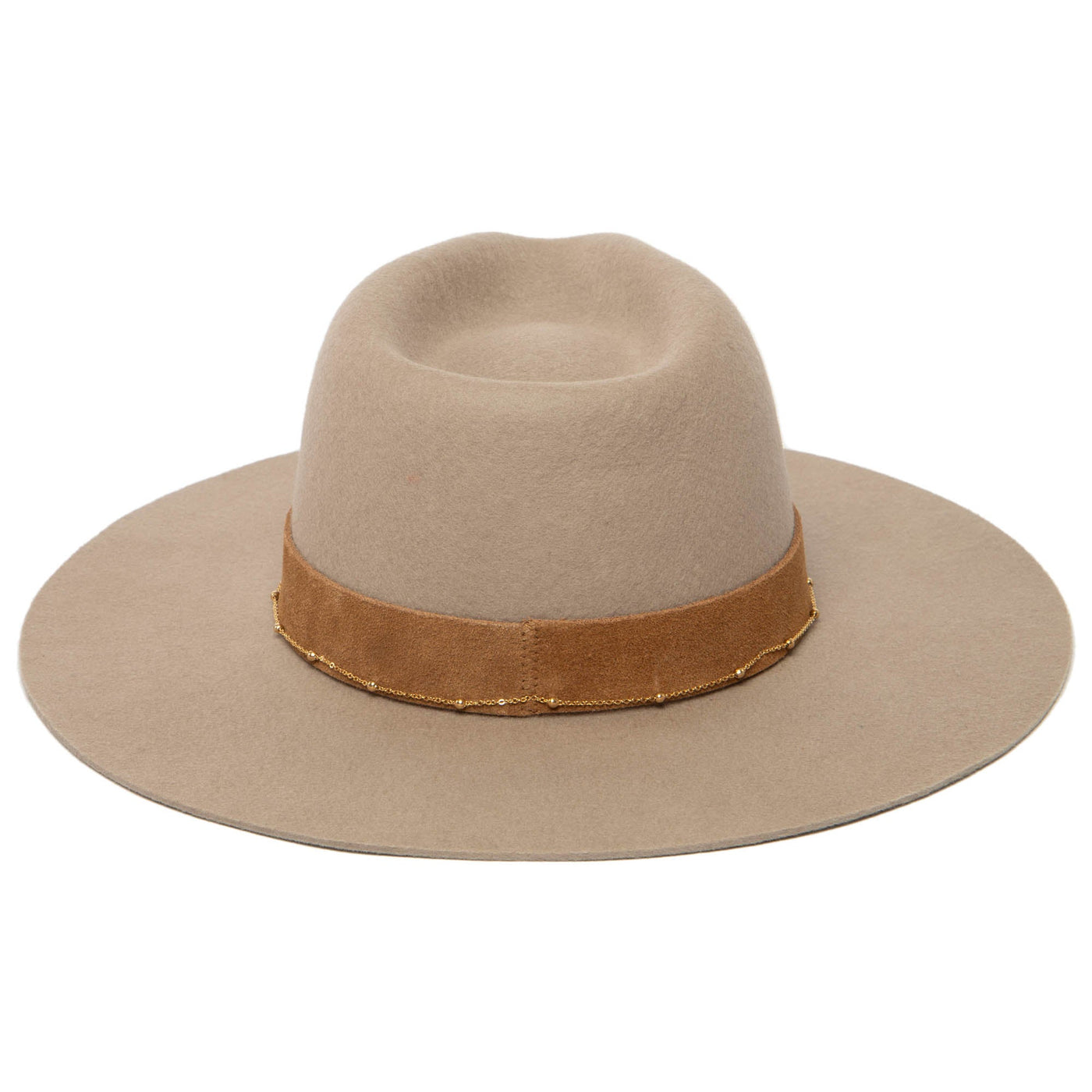 Loretta - Stiff Brim Fedora with Swuede Band and Gold Chain-FEDORA-San Diego Hat Company