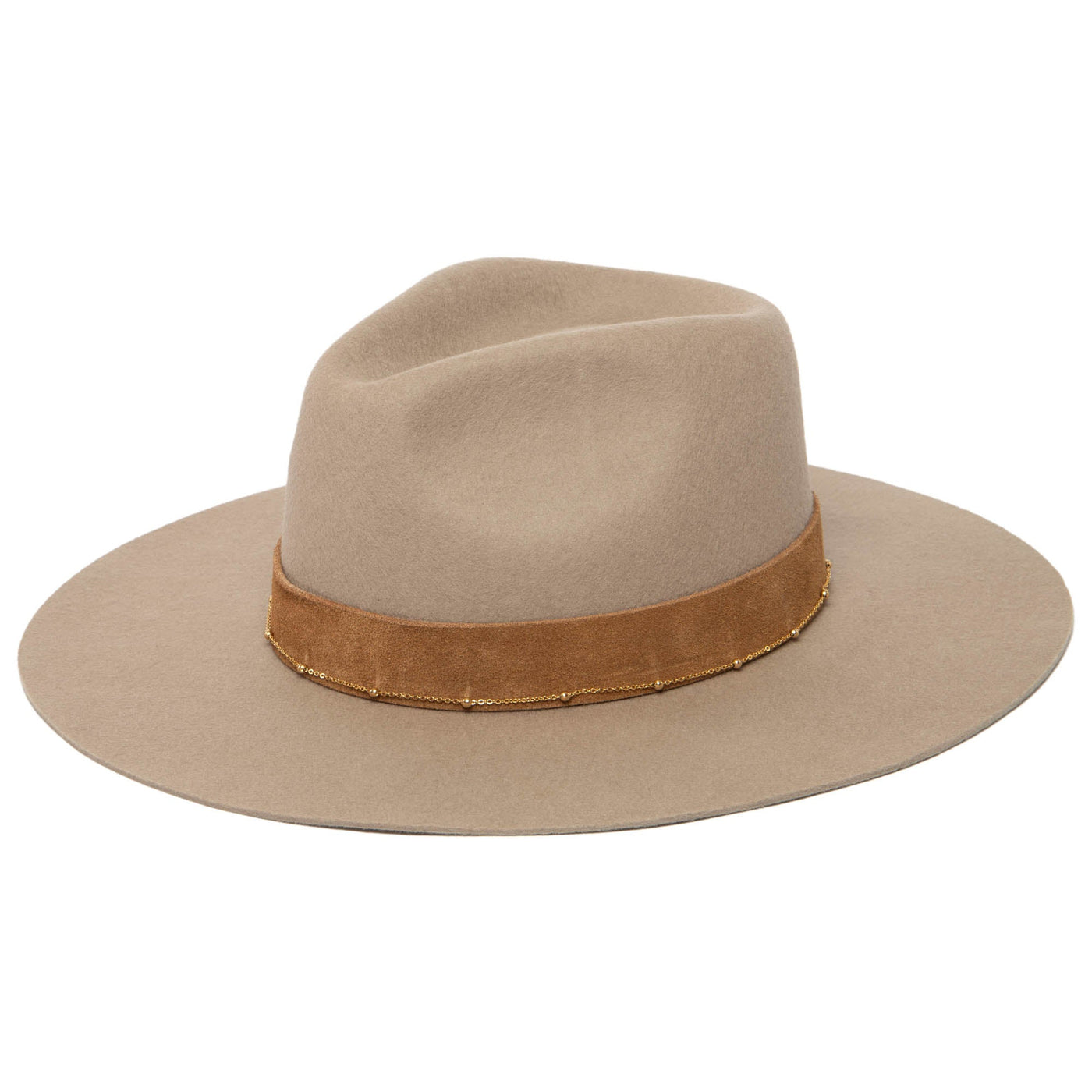 Loretta - Stiff Brim Fedora with Swuede Band and Gold Chain-FEDORA-San Diego Hat Company