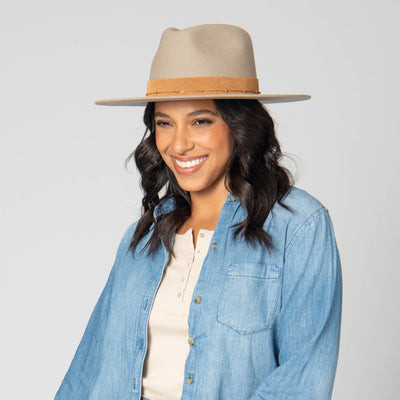 Loretta - Stiff Brim Fedora with Suede Band and Gold Chain-FEDORA-San Diego Hat Company