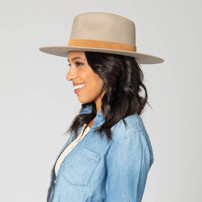 Loretta - Stiff Brim Fedora with Suede Band and Gold Chain-FEDORA-San Diego Hat Company