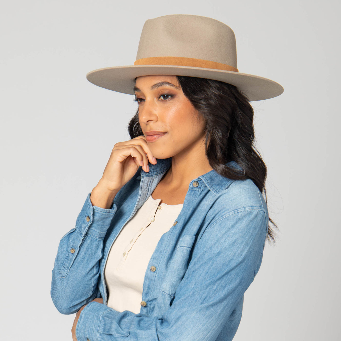 Loretta - Stiff Brim Fedora with Suede Band and Gold Chain-FEDORA-San Diego Hat Company