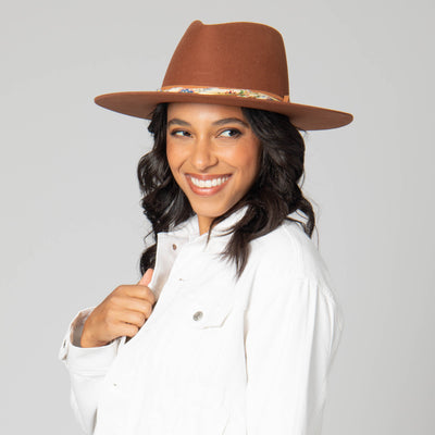 Farrah - Stiff Brim Fedora with Patterned Fabric Band-FEDORA-San Diego Hat Company