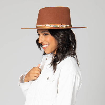 Farrah - Stiff Brim Fedora with Patterned Fabric Band-FEDORA-San Diego Hat Company