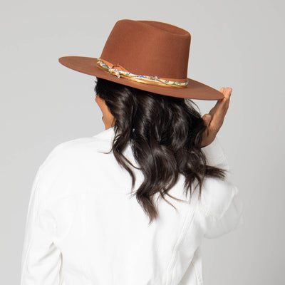 Farrah - Stiff Brim Fedora with Patterned Fabric Band-FEDORA-San Diego Hat Company